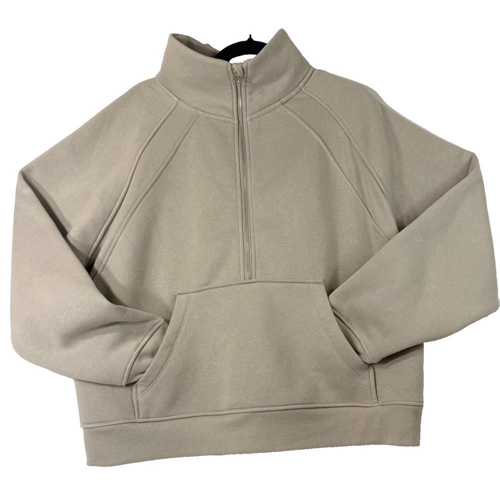 Danskin 1/4 Zip Pullover XXL Beige Fleece Sweatshirt Athleisure Kangaroo Pocket